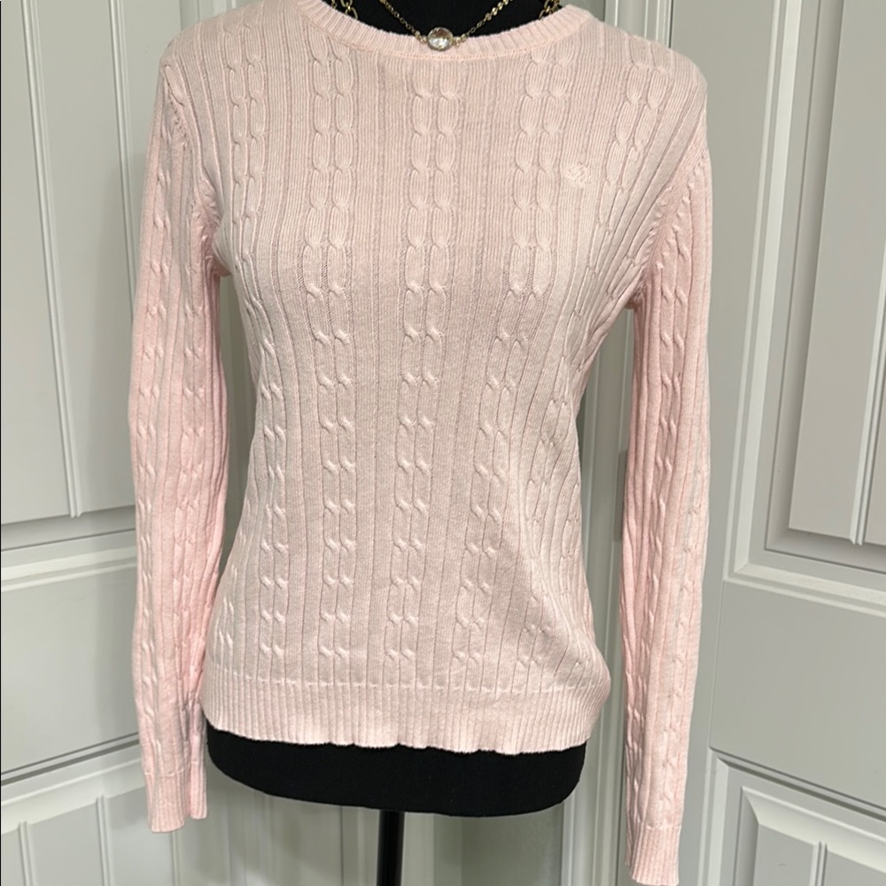 Classic Izod Cable-Knit Crewneck Sweater - Light Pink